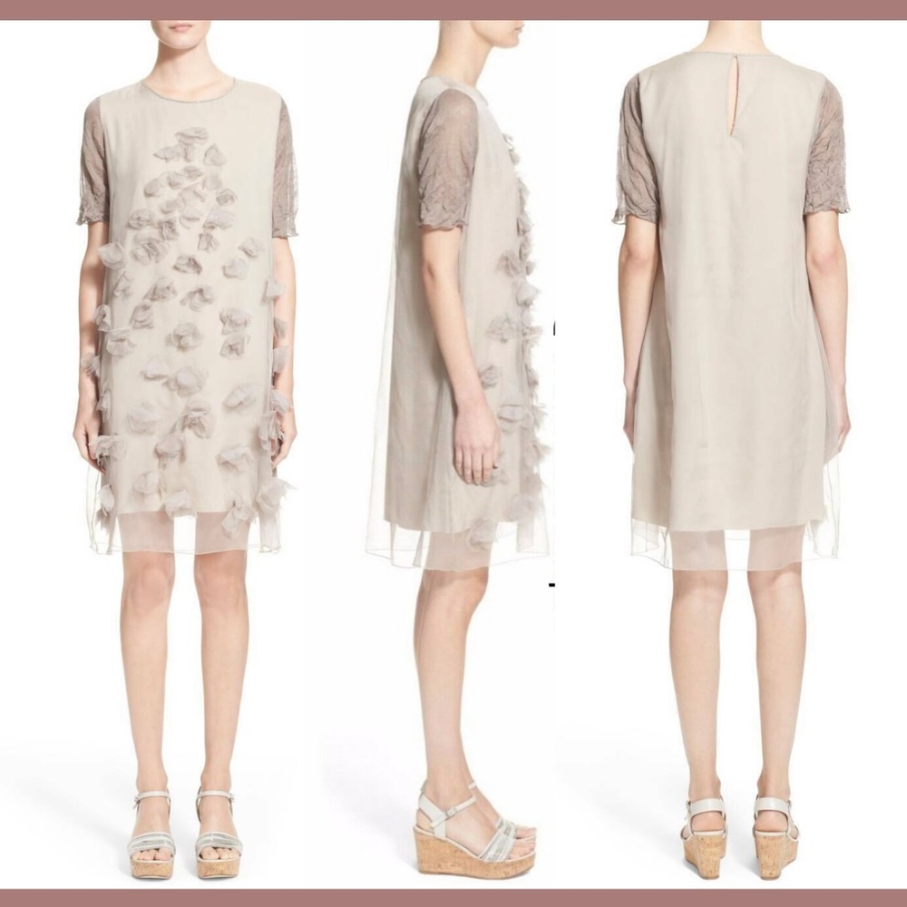 NWD $1395‎ Fabiana Filippi Floral Appliqué Organza Overlay Dress [SZ 44 ]